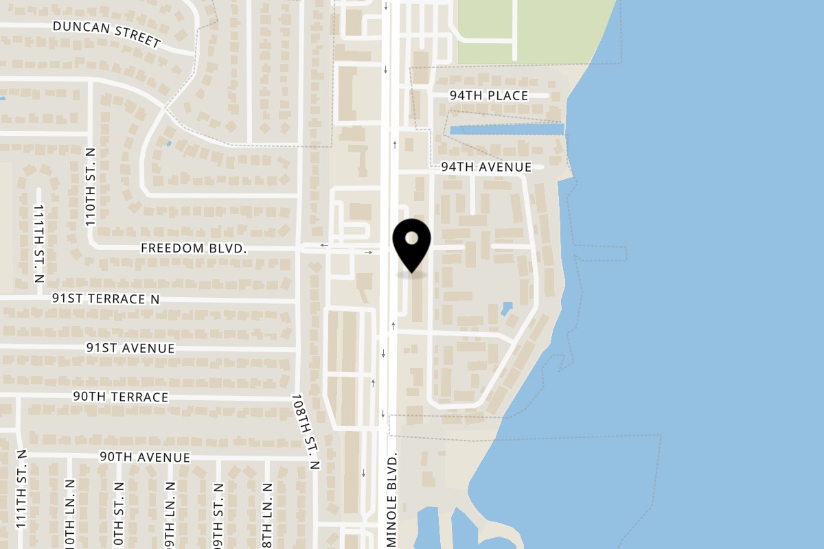 Map showing the location of Empanada Brothers on 9285 Seminole Blvd in Seminole